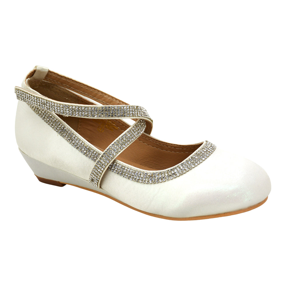 Girls White Commuinon Wedge Heel – Paparazzi Kids