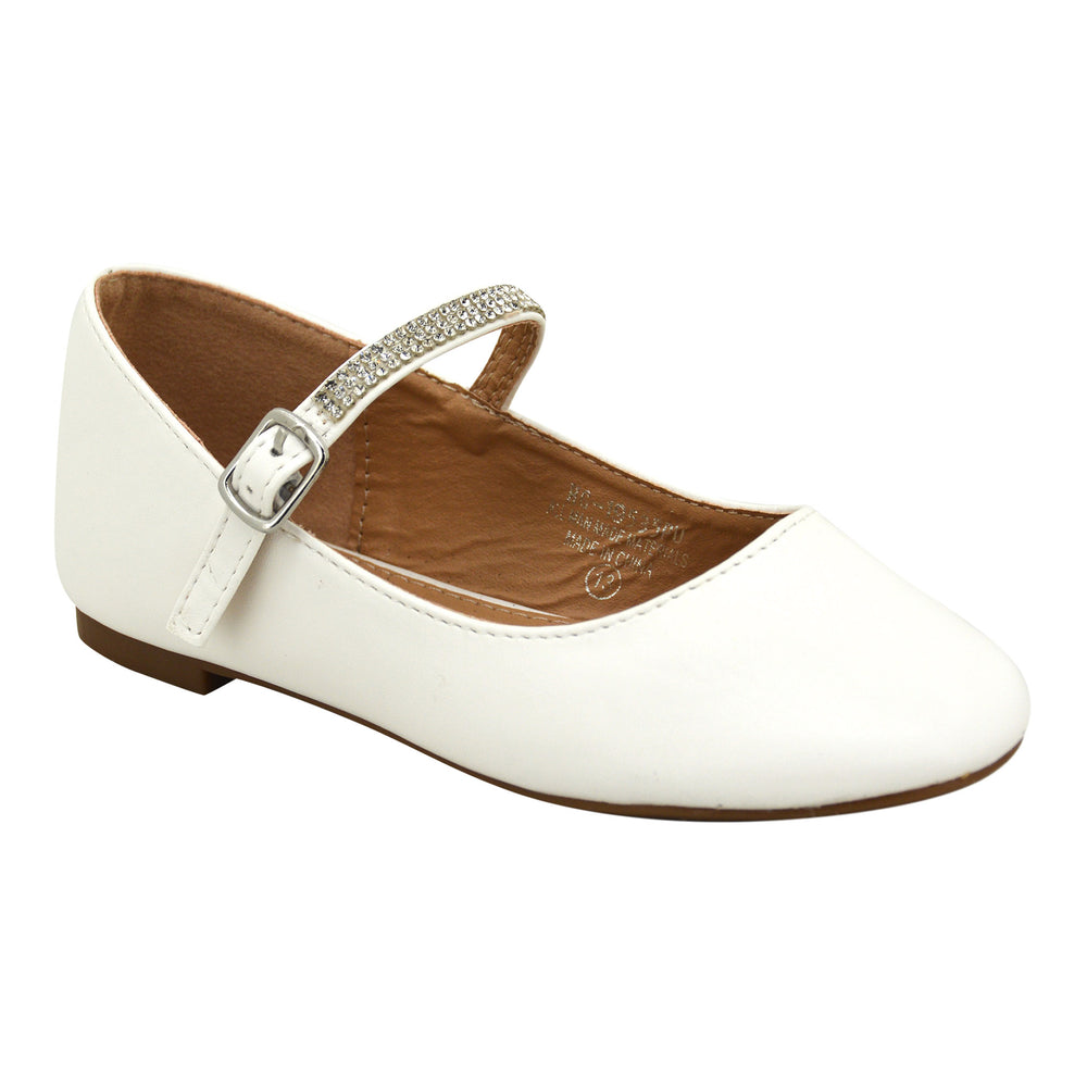 Girls Fancy White Diamond Strap Flat