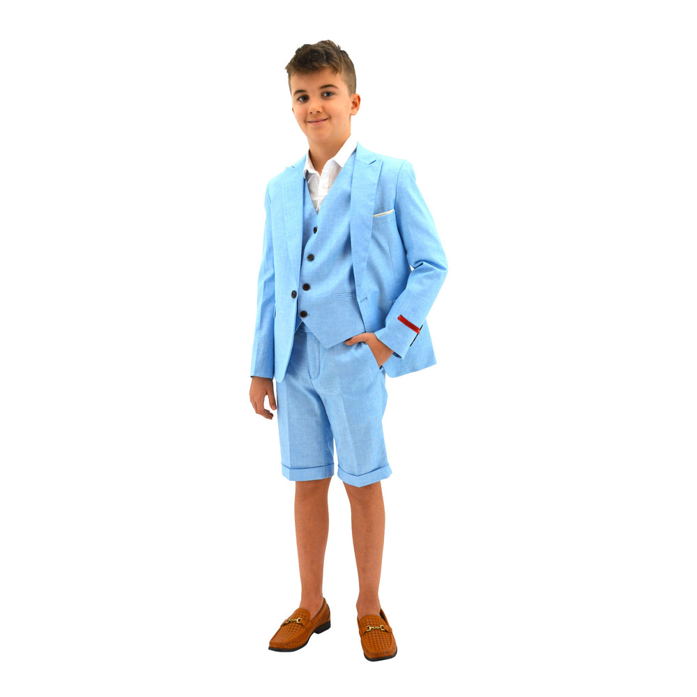 Ronaldo Sky Blue 3pc Skinny Designer Suit With Shorts