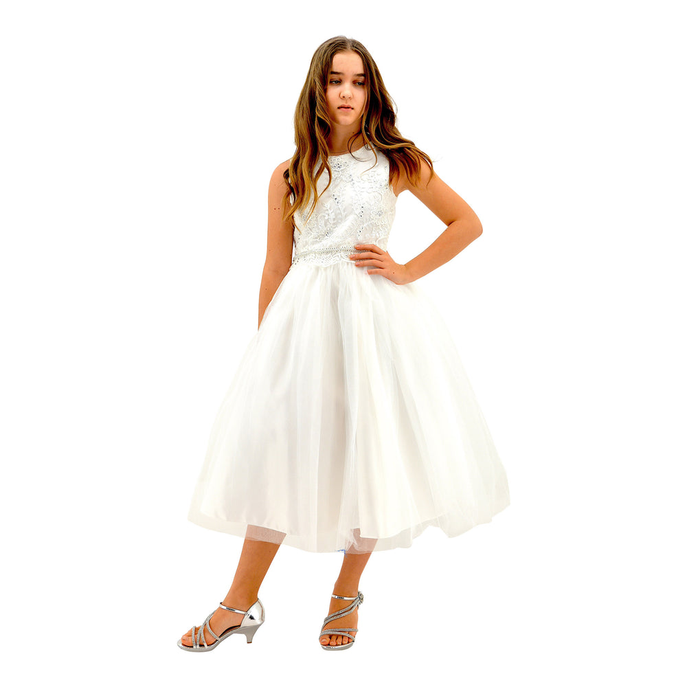 Paparazzi White Satin Communion Dress with Embellished diamond waist