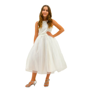 Paparazzi White Satin Communion Dress with Embellished diamond waist