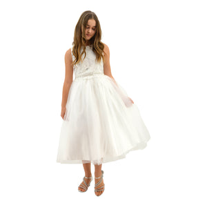 Paparazzi White Satin Communion Dress with Embellished diamond waist