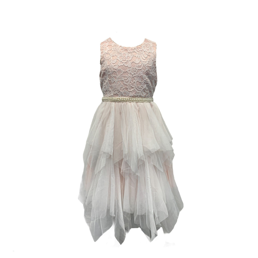 Pink lace ruffle hot sale dress