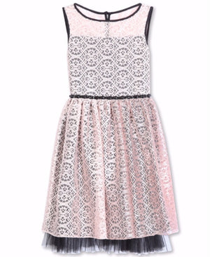 Designer Lace Pleated Dress in Pink and Black