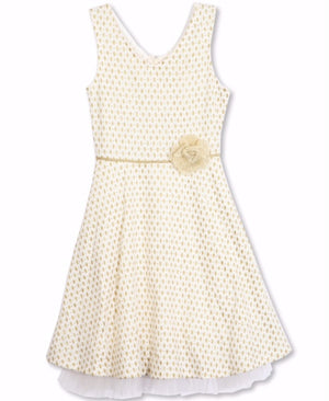 Designer Polka Dot Dress in Ivory and Gold