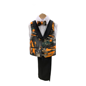 Ronaldo Black and Orange Printed Boys 4 pc Vest Set