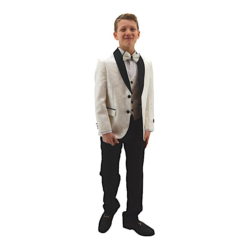 Ronaldo Designer White and Black Trim Tuxedo Suit