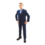 Ronaldo Black and Electric Blue Plaid Skinny Designer Slim 5 pc Suit