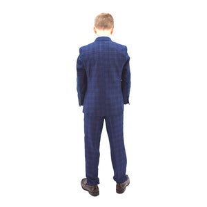 Ronaldo Blue Wool-Blend Plaid Skinny Designer 5 pc Suit