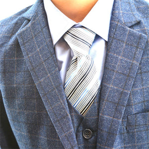 Ronaldo Blue Wool-Blend Plaid Skinny Designer 5 pc Suit