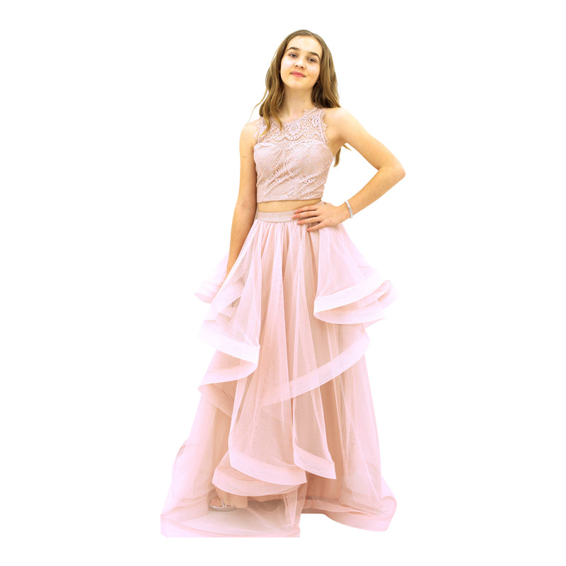 Paparazzi Couture 2 Piece Sequence Full length dress in Powder Pink
