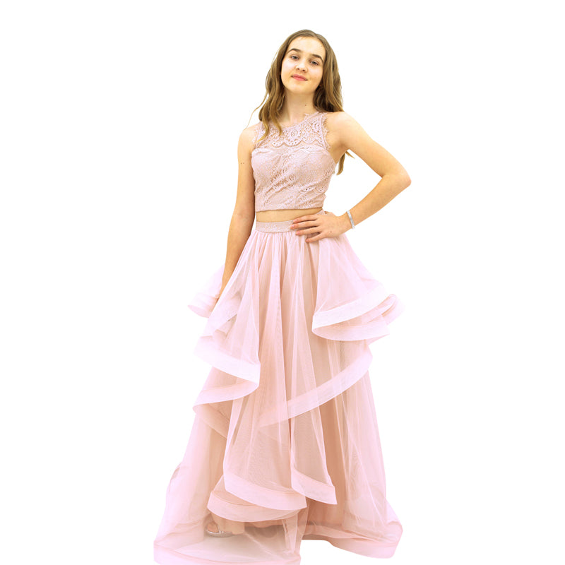 Paparazzi Couture 2 Piece Sequence Full length dress in Powder Pink