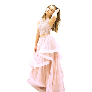 Paparazzi Couture 2 Piece Sequence Full length dress in Powder Pink