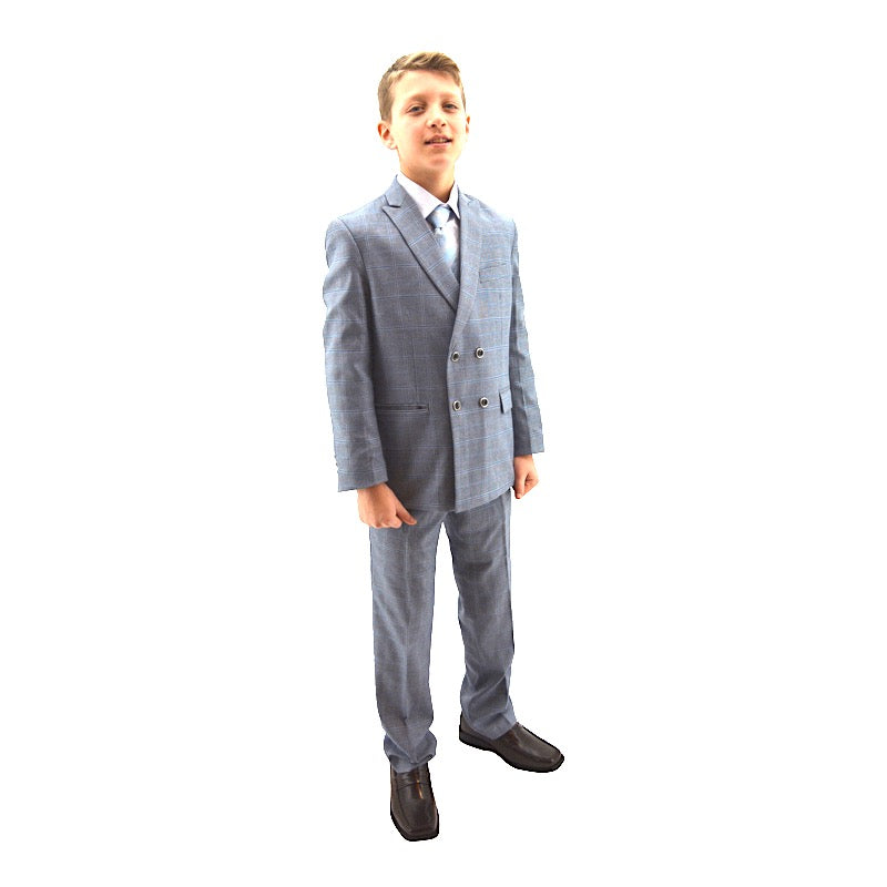 Designer Blue Plaid Double Breasted Boys Suit
