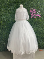 Paparazzi White Designer Flower Bud Bodice With Lace Sleeves
