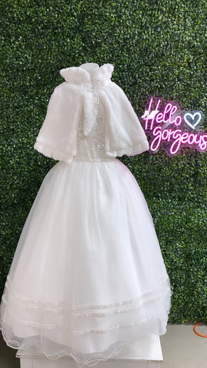 Paparazzi White Designer Flower Bud Bodice With Lace Sleeves