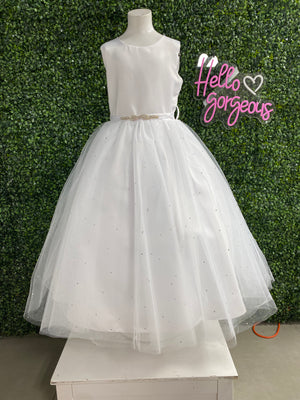 Paparazzi White Designer Satin Bodice With Diamond Accent Tool Skirt