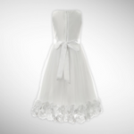 Designer White  Satin Flower Crested Bodice  Dress