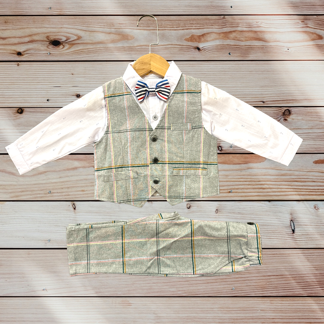 Paparazzi Denim Grey Check Boys 4 pc Vest Set