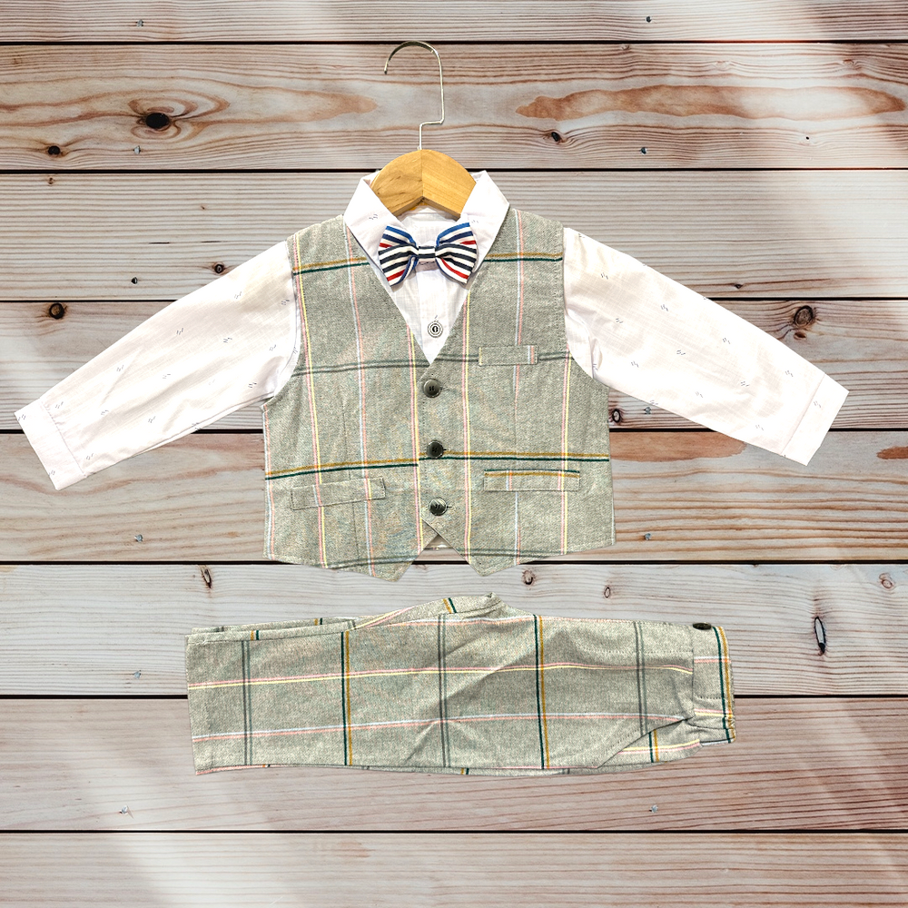 Paparazzi Denim Grey Check Boys 4 pc Vest Set