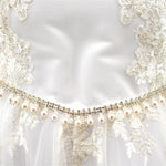 Paparazzi White Satin Communion Dress w/ Illusion Neckline & Embellished Organza Overlay