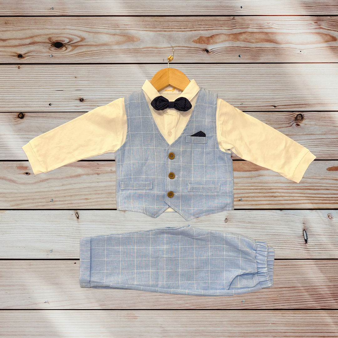 Paparazzi Sky Blue Plaid Boys 4 pc Vest Set