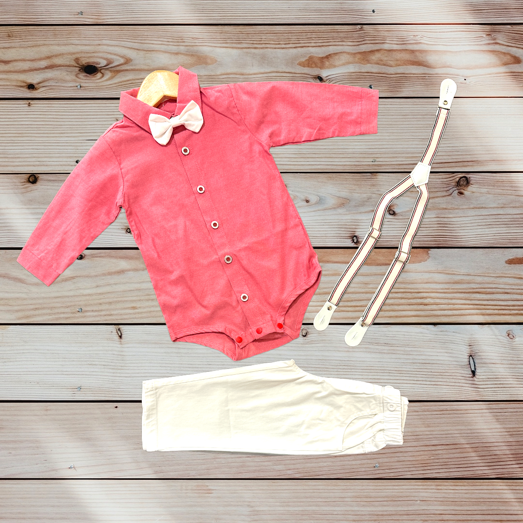 Paparazzi Coral/White Boys 4 pc Suspender Set