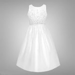 White Satin A-Line Dress Beaded Satin Bodice Communion Dress