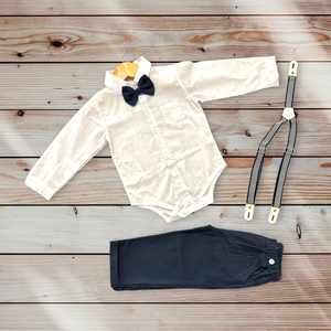 Paparazzi White Print/Navy Boys 4 pc Suspender Set