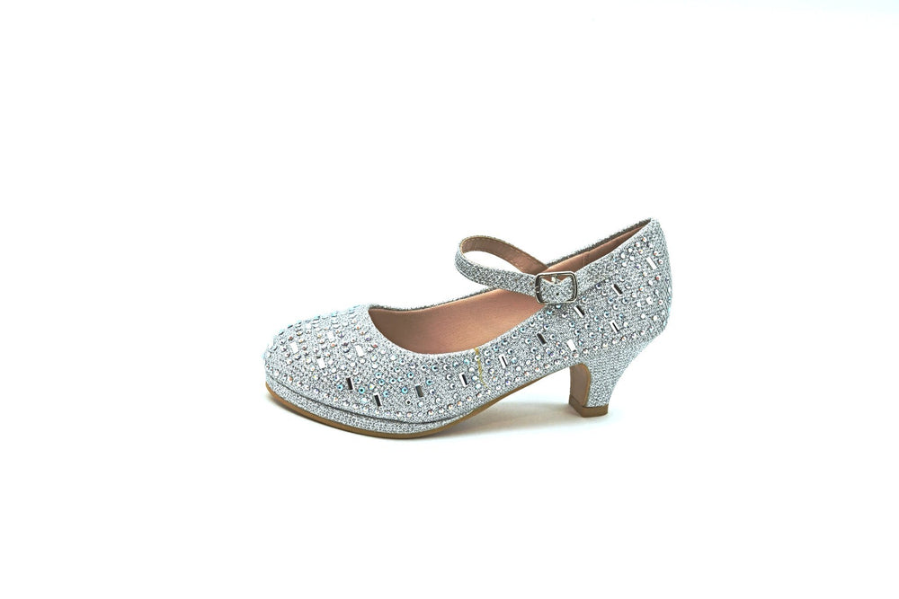 Girls Fancy Silver Dress Heels